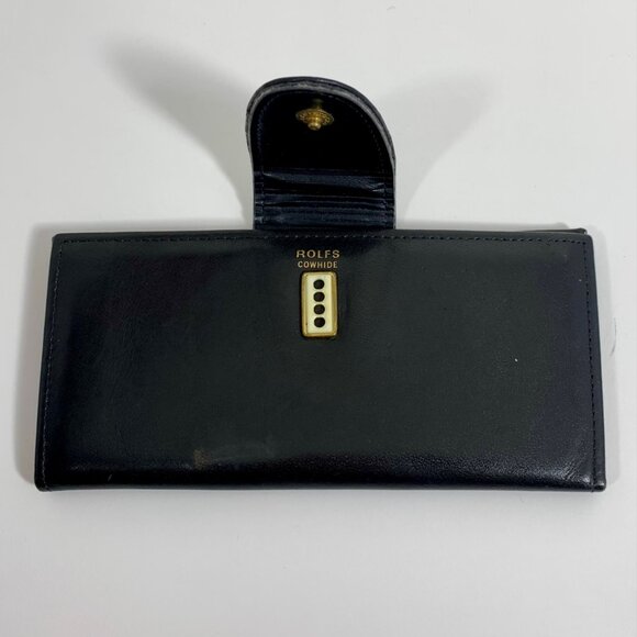 VTG Rolfs Black Cowhide Leather Wallet Floral Embossed Flap Multiple Card Slots - Picture 2 of 10